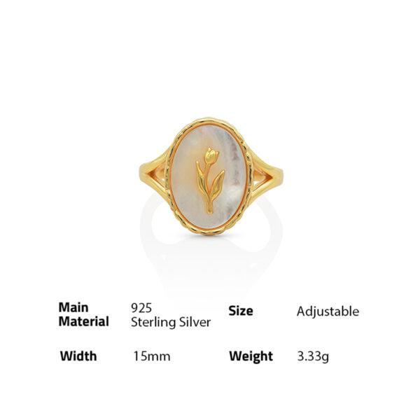 Chris April pure silver gold plated oval shell tulip rings - Image 6