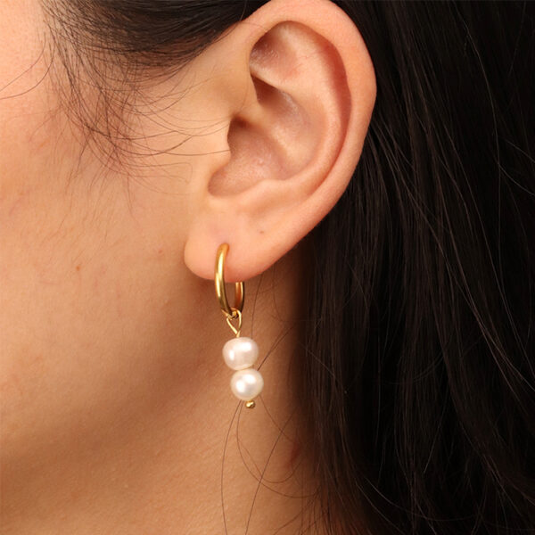 Chris April 316L stainless steel PVD plated gold natural freshwater pearls hoops drop earrings - Image 3