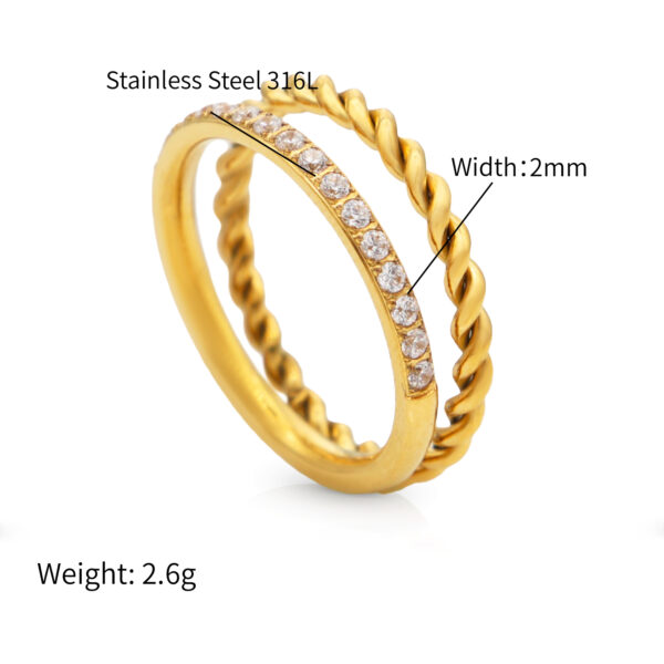 Chris April 18k gold plated stainless steel two layer lab grown diamond ring natural - Image 6