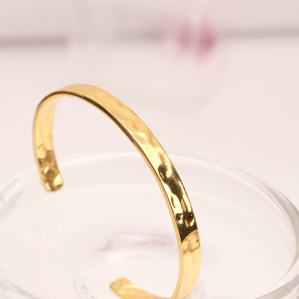 Chris April minimalist 316L stainless steel PVD gold plated trendy bumpy texture organic open cuff bracelets - Image 4