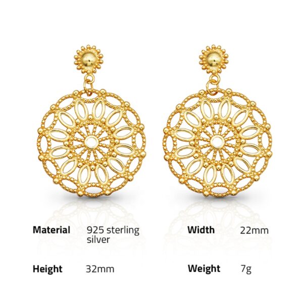 chris April 925 sterling silver 18k gold plated around lacy flower ferris wheel charm pendant earrings - Image 6