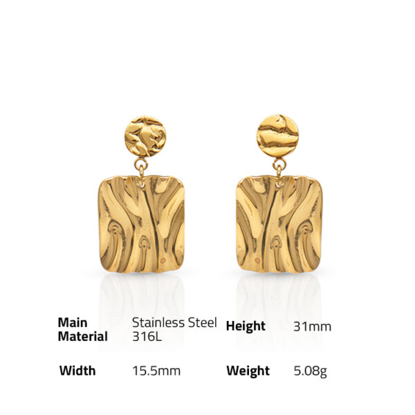 Chris April fashion wholesale 316L Stainless Steel PVD gold plated wrinkle irregular drop earring - Image 6