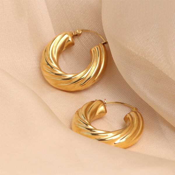 Chris April 316L stainless steel PVD plated gold rope twisting big hoops earring - Image 6