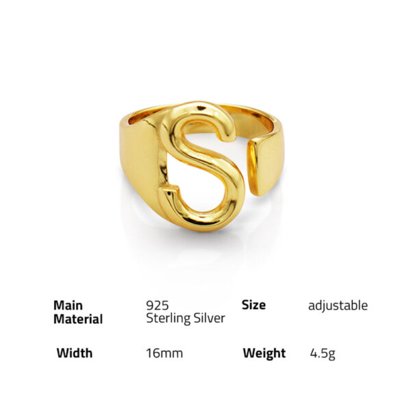 Chris April 925 sterling silver china fashion geometric minimalist 14k glod plated jewelry alphabet letter S ring for wholesale - Image 6