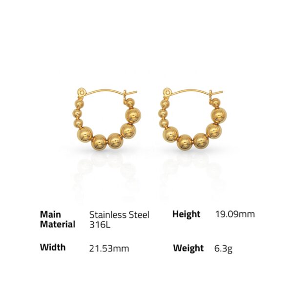 Chris April in stock fashion jewelry 316L stainless steel PVD gold plated non-tarnish beads hoop earrings - Image 6