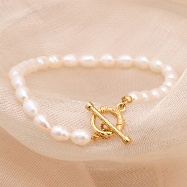 Chris April wholesale 316L stainless steel natural freshwater pearl t-bar clasp bracelet - Image 4