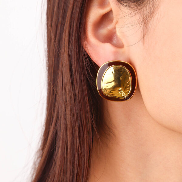 Chris April 316L stainless steel PVD gold plated organic texture statement earrings - Image 4