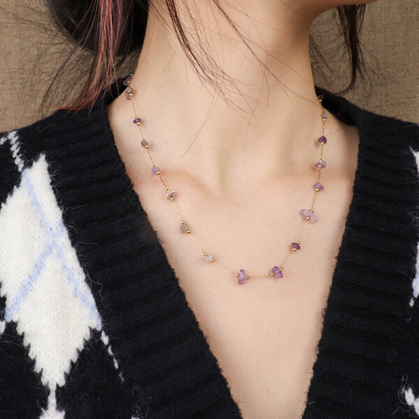 Chris April in stock stainless steel natural amethyst crystal quartz satellite chain necklace - Image 3