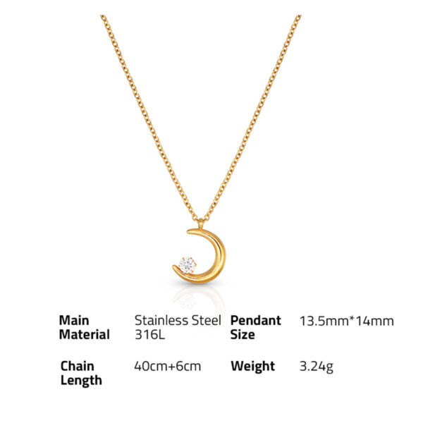 Chris April non-tarnish fashion jewelry PVD gold plated 316L Stainless Steel moon pendant Necklace with zircon - Image 6