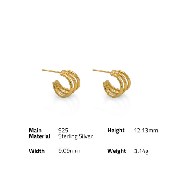 Chris April fine jewelry 925 sterling silver 18k gold plated minimalist triplets multi-layer hopps ear back earrings - Image 6