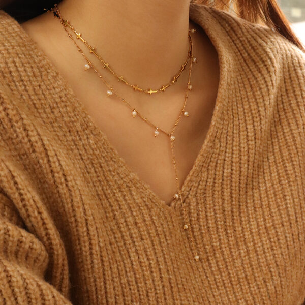 Chris April Western trendy PVD gold plated 316L stainless steel luxury Y-shaped tassel long sweater chain necklace for women - Image 3