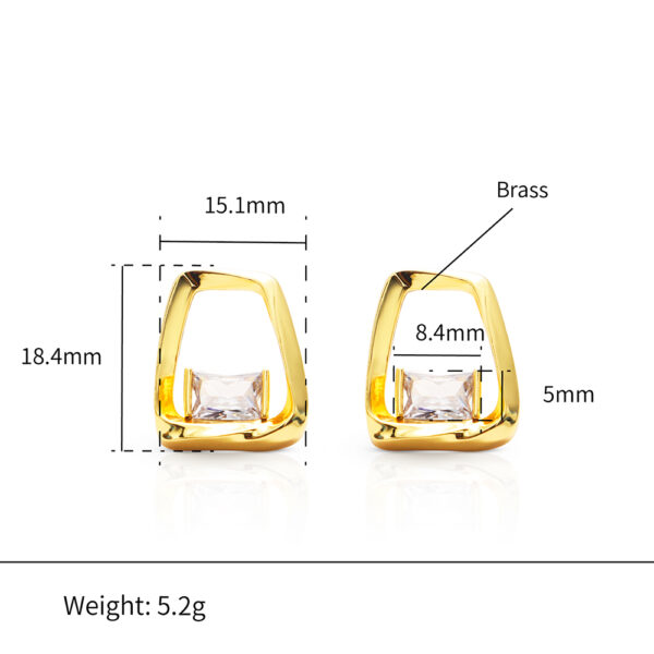 Chris April fashion luxury jewelry brass 18k PVD gold plating twisting square hoop zircon 925 pin earrings - Image 6