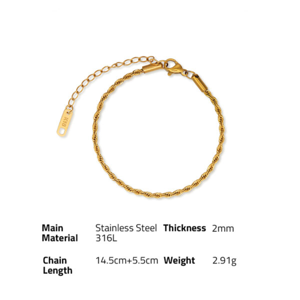 Chris April in stock fashion jewelry 316L stainless steel PVD gold plated water-proof rope chain bracelet for women - Image 6