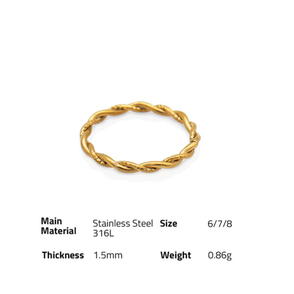 Chris April in stock fashion jewelry 316L stainless steel PVD gold plated Minimalist twisting finger ring - Image 6