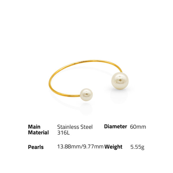 Chris April trendy jewelry 316L stainless steel PVD gold plated minimalist shell pearl cull bracelet - Image 6