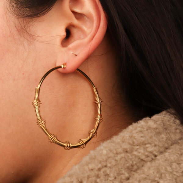 Chris April classic 316L Stainless Steel PVD gold plating minimalist wires circle huggies hoops earrings - Image 5