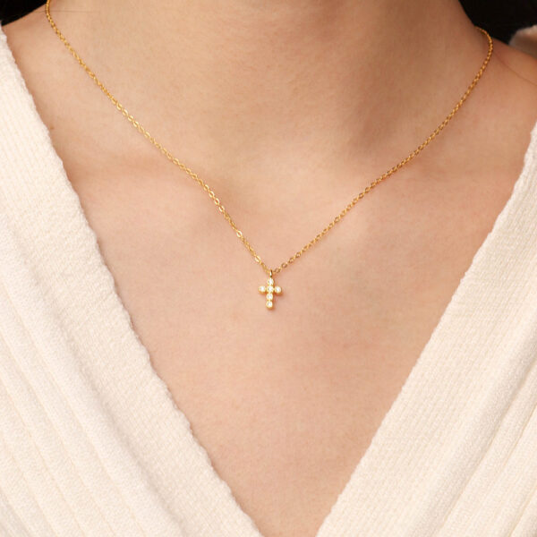 Chris April Fine jewelry 18k gold plated 925 sterling silver simple bejeweled cross cute charm zircon necklaces - Image 3