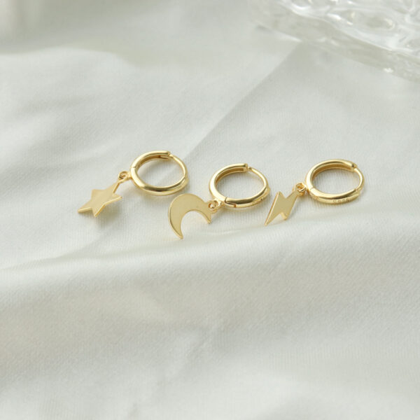 Chris April fine jewelry in stock 925 Sterling Silver Gold plated star moon and lightning huggie earrings - Image 4