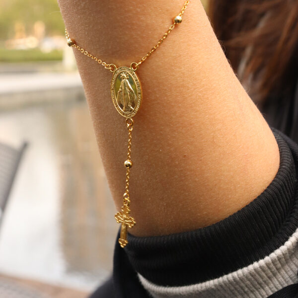 Chris April fashion in stock 925 Silver gold plated Virgin Mary Cross  chain bracelet for women - Image 5