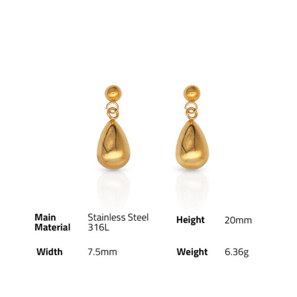 Chris April in stock fashion jewelry 316L Stainless Steel PVD gold plated waterdrop shape earring - Image 6