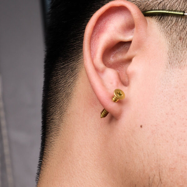 Chris April new design in stock 316L stainless steel PVD gold plated simple screw piercing stud men earrings - Image 3