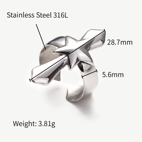 Chris April 316L stainless steel PVD gold plated cross star adjustable rings for women men - Image 6