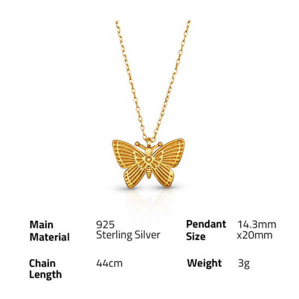 Chris April 925 sterling silver 18k gold plated butterfly pendant necklace with link chain - Image 6