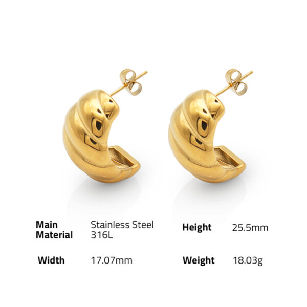 Chris April fashion jewellery 316L stainless steel pvd gold plated non-tarnish thick croissant earrings - Image 6