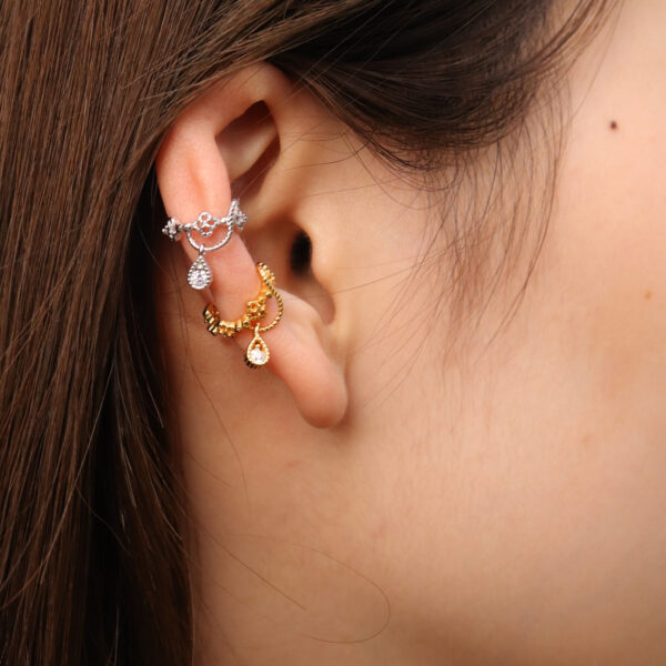 Chris April Retro Hollow out 925 sterling silver gold plated zircon drop ear cuff earring - Image 4