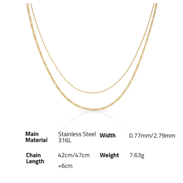 Chris April fashion jewelry water-proof PVD gold plated 316L Stainless Steel figaro & wave stacking chain Necklace - Image 6