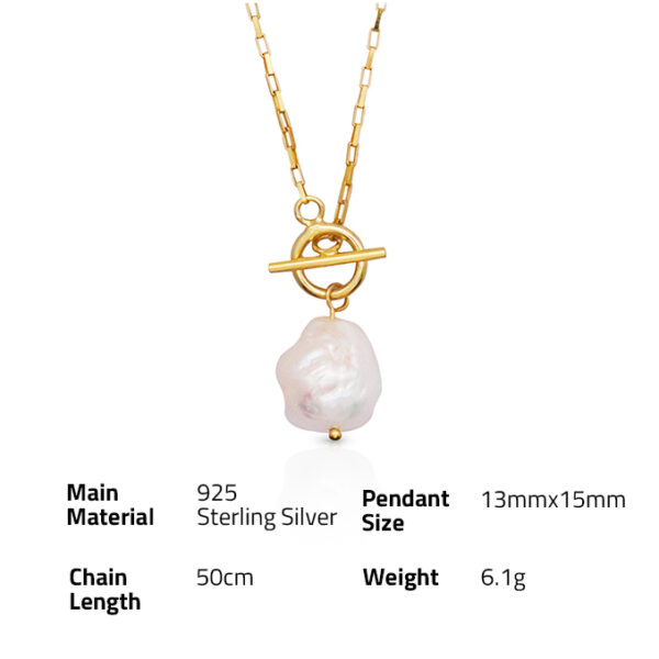 Chris April In stock fine jewelry 925 sterling silver gold plated chunky baroque freshwater pearl necklace with OT chain - Image 6