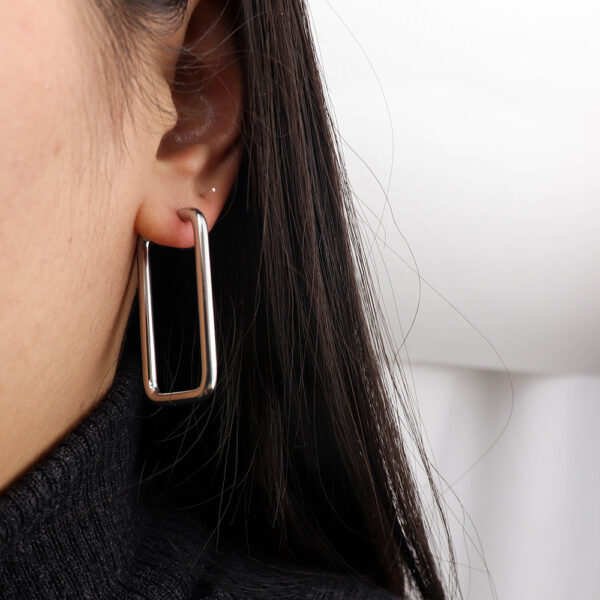 Chris April in stock 316L Stainless Steel minimalist geometric rectangular hoop earrings - Image 5