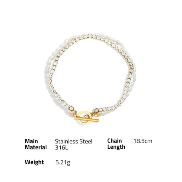 Chris April in stock fashion jewelry PVD gold plated 316L stainless steel OT cultured pearls tennis chain Bracelet for women - Image 6