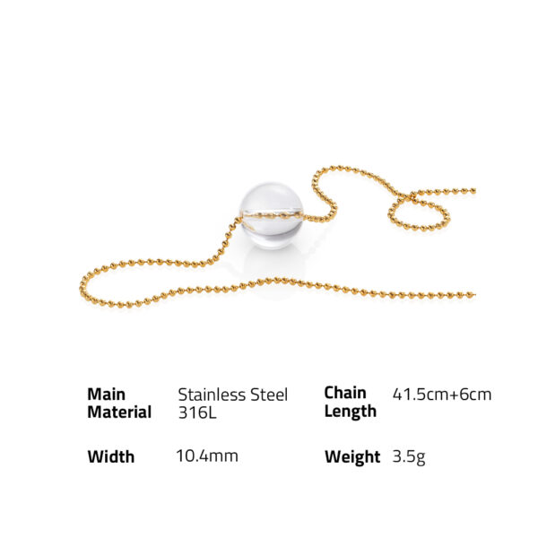 Chris April Low MOQ 316L stainless steel PVD gold plating simple clear quartz ball pendant bead chain necklace - Image 6