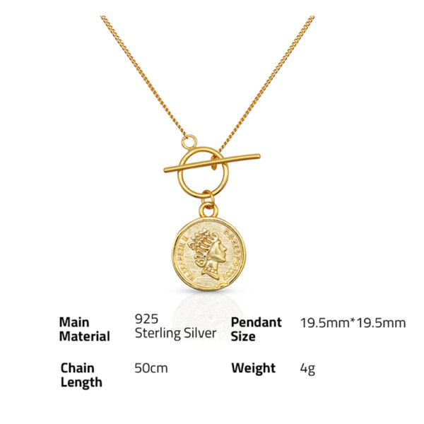 Chris April 925 sterling silver gold plated Antique Design medallion Coin Pendant Necklace with T-bar - Image 6