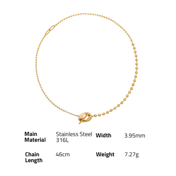 Chris April fashion jewelry water-proof PVD gold plated 316L Stainless Steel T-bar joint mix beads chain Necklace - Image 6