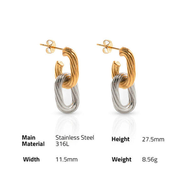 Chris April in stock fashion jewelry 316L Stainless Steel PVD gold plated minimalist two-tone grained chain earring - Image 6