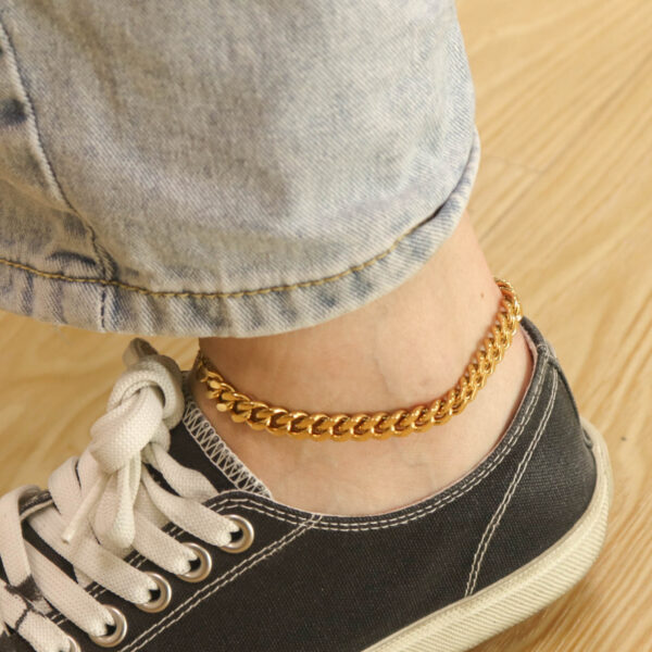 Chris April in stock fashion jewelry 316L stainless steel PVD gold plated cuban link chain anklet for women - Image 3