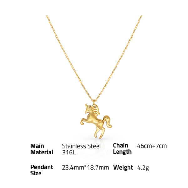 Chris April vintage 316L stainless steel PVD plated minimalist cute unicorn pendant necklace - Image 6