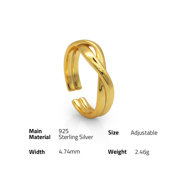 Chris April 925 sterling silver 18k gold plating double-layers resizable cross over rope knitting finger rings - Image 6