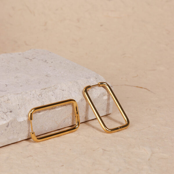 Chris April in stock 316L Stainless Steel minimalist geometric rectangular hoop earrings - Image 3