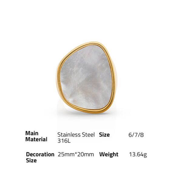 Chris April in stock fashion jewelry 316L stainless steel PVD gold plated Mother Shell Thick Ring - Image 6