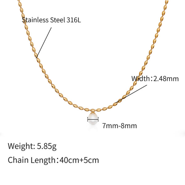 Chris April 316L stainless steel gold plated freshwater pearl jewelry olive beads chain necklace - Image 6