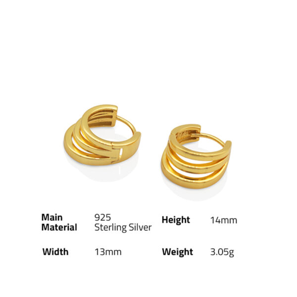 Chris April wholesale simple multi-layer three circles hoop silver 925 earrings with gold plated - Image 6