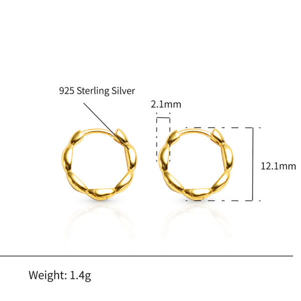 Chris April 925 sterling silver stackable jewelry 18k gold plated olive beads huggie hoops mini earrings - Image 6