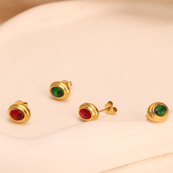 Chris April 316L stainless steel PVD plated ruby emerald oval stud earring - Image 6