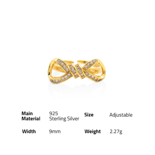 Chris April Fashion design 18k gold plated 925 sterling silver bow zirconia rings - Image 6