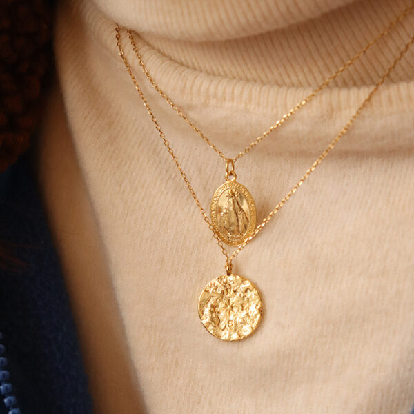 Chris April In stock 925 Sterling silver 18K gold plated Simple Personality Virgin Mary coin pendant Necklace - Image 3