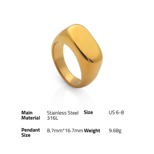 Chris April fashion jewelry PVD gold plated 316L stainless steel Non-tarnish glossy square engravable signet rings - Image 6