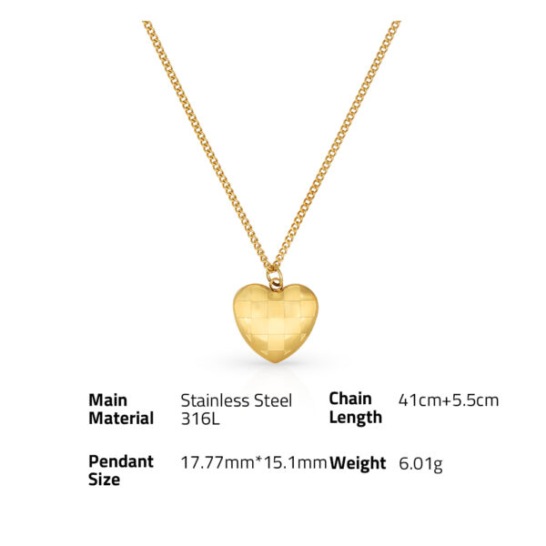 Chris April vintage 316L Stainless steel PVD plated 3D heart checkerboard pendant necklace - Image 6